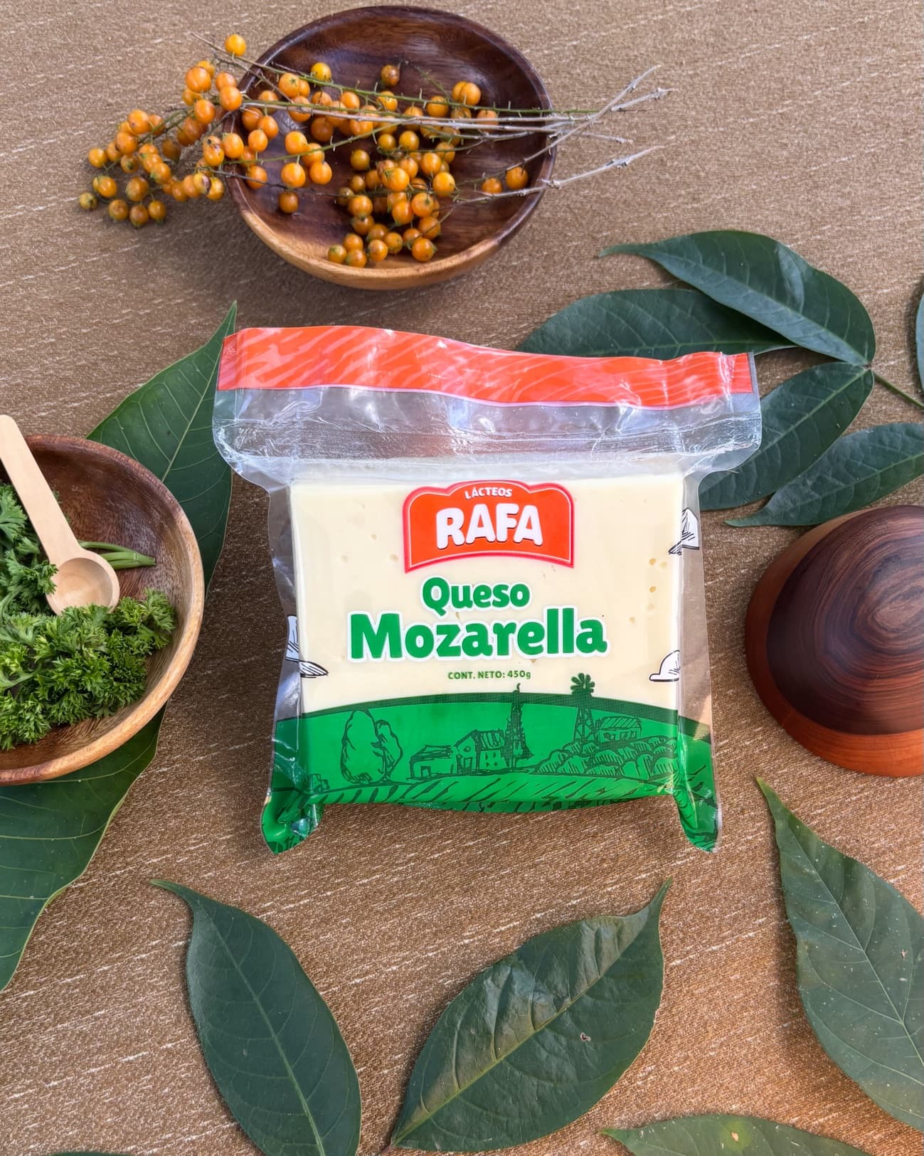 Queso mozzarella Lácteos Rafa, porción de 450 g